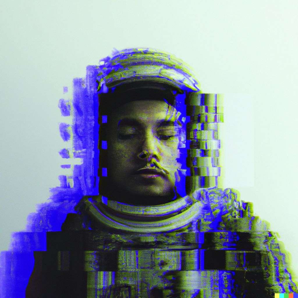 an astronaut, pixel sorting glitch art